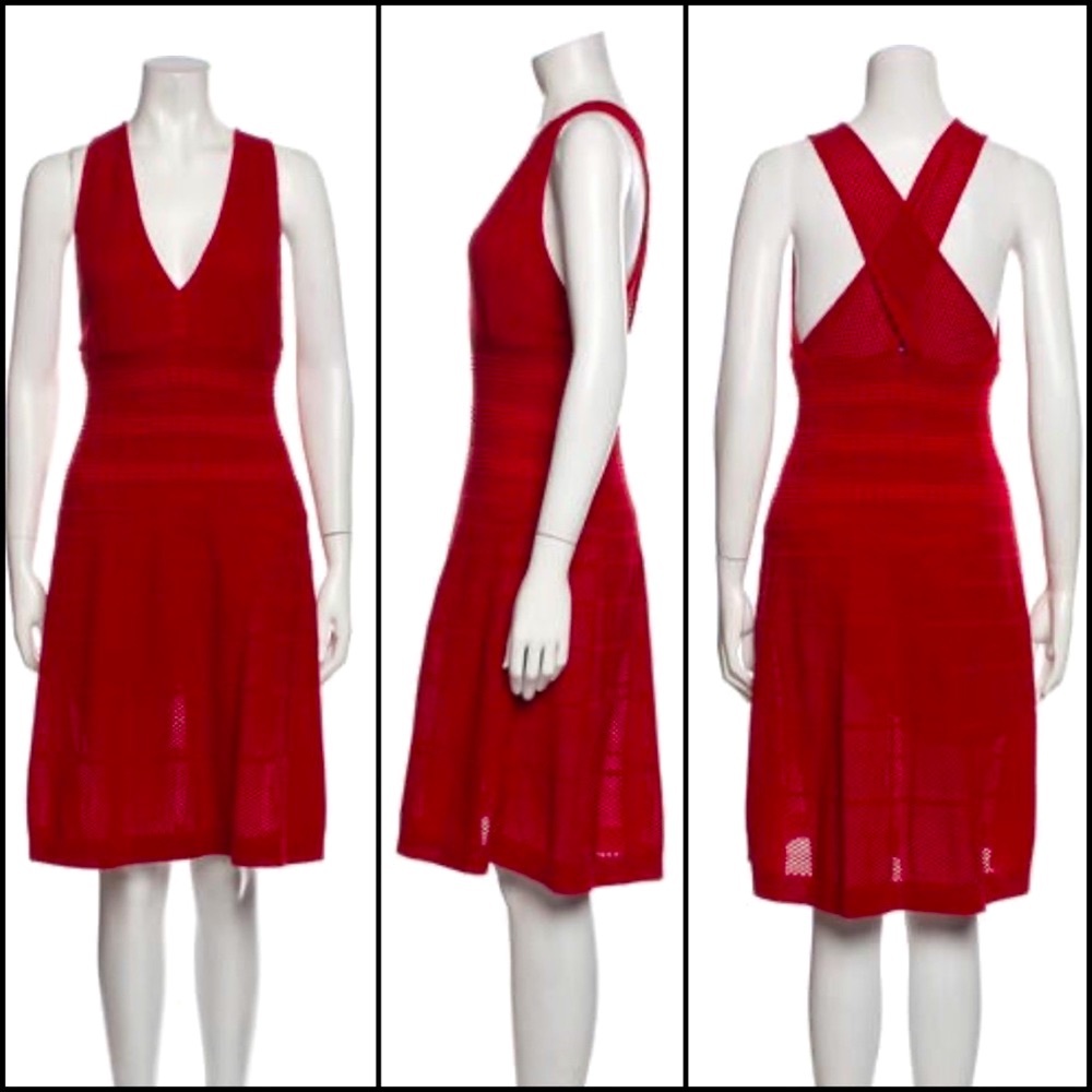 Missoni Red Crochet Lace Knit Surplice Criss-Cross Back A-Line Dress 38